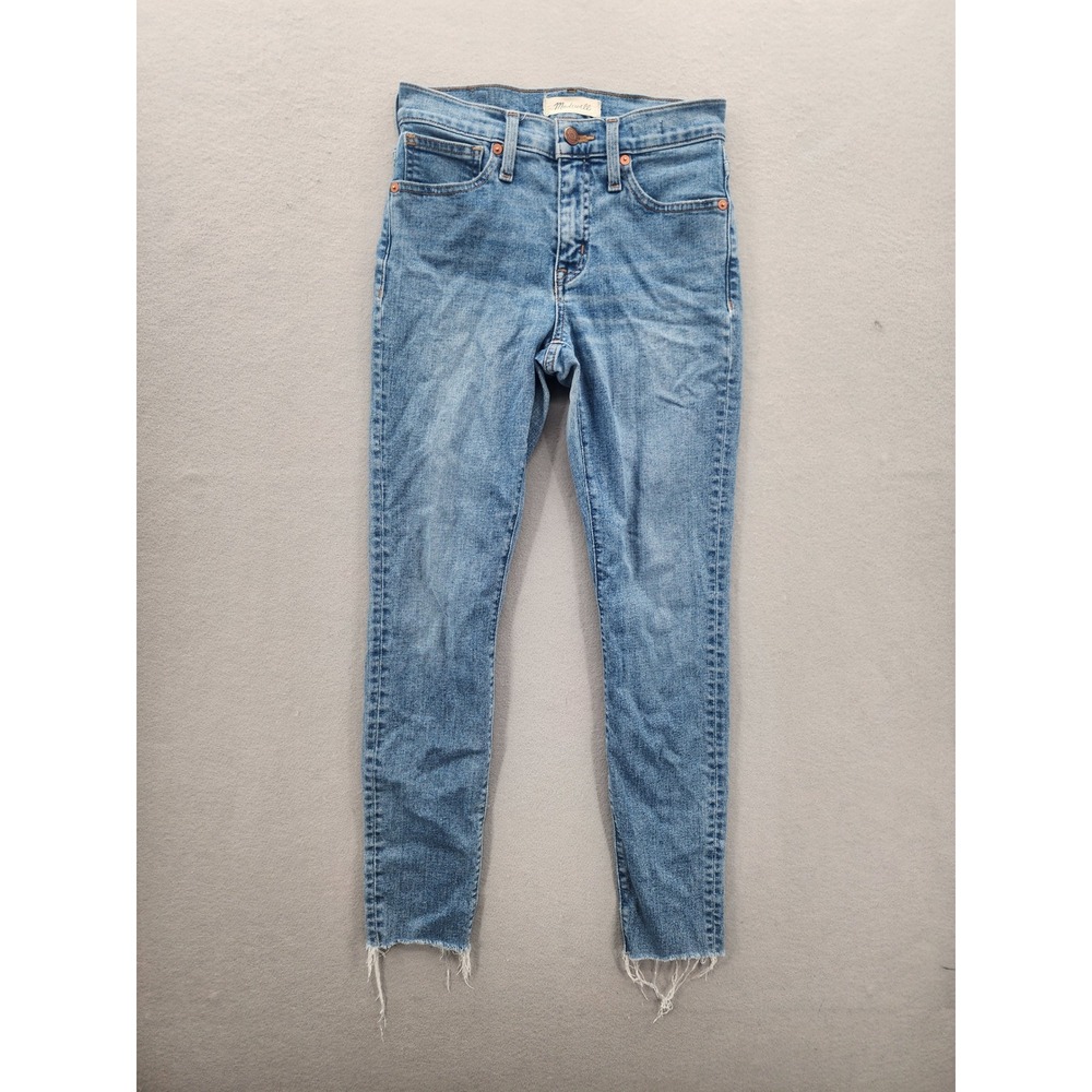 Madewell 9" Mid-Rise Skinny Jeans Raw Hem Blue Denim Stretch Size 24 Medium Wash